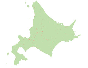 北海道　日本　地図　黄緑　斑点　イラスト