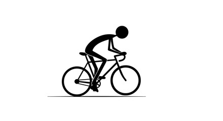 Fototapeta premium Minimalist Cyclist: Silhouette of a Stick Figure Riding a Road B