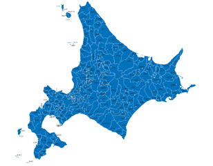 北海道　日本　地図　斑点　ブルー　イラスト
