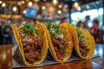 A group of tacos on a table