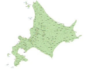 北海道　日本　地図　斑点　黄緑　イラスト