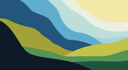 Minimalist Abstract Landscape with Layered Hills and Sunrise Sky