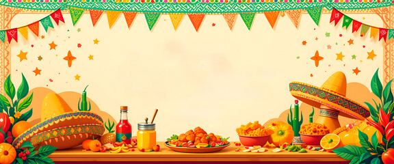 Festive Mexican Independence Day Flat Lay with Traditional Elements. Copy space