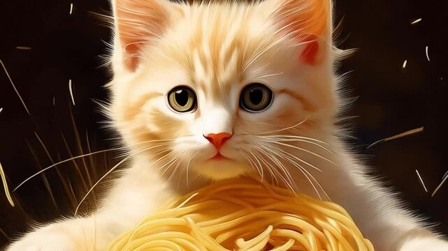 Niedliches K&auml;tzchen mit Pasta