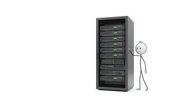Stick Figure with Server Rack: A Simple Illustration of Data Cen