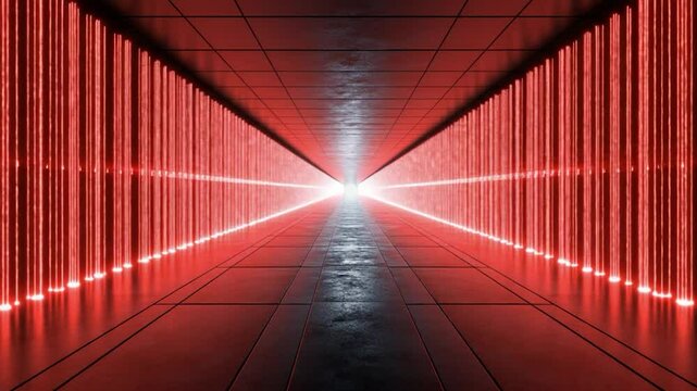 Red Neon Corridor: Futuristic Digital Tunnel
