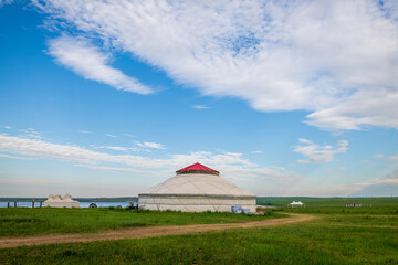 The Mongolian yurts on the Horonor Grassland in Hulunbuir City, Inner Mongolia Autonomous Region, China