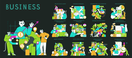 Business Cat. Flat Vector Illustration