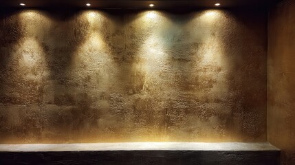 Obraz premium Textured Gold Wall with Spotlights Elegant Interior Design Background