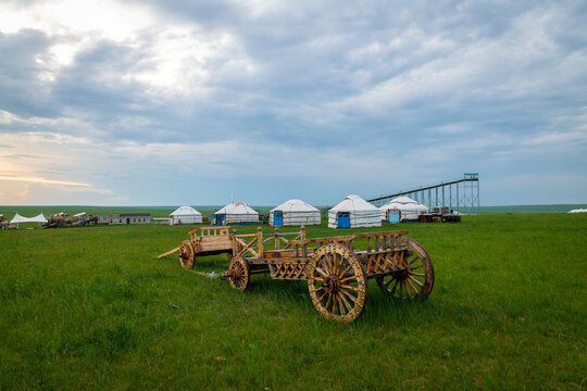 The Lelu car of the herdsmen on the Horonor Grassland in Hulunbuir City, Inner Mongolia Autonomous Region, China