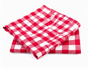 Red checkered picnic clothes isolated.Decorative cotton napkin.Plaid gingham towel. 