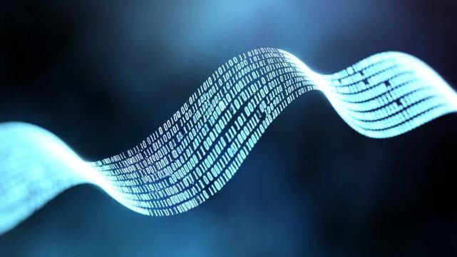 Digital Flow: Abstract swirling stream of digital code, representing data flow, innovation, and technological progress.