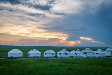 The Mongolian yurts on the Horonor Grassland in Hulunbuir City, Inner Mongolia Autonomous Region, China