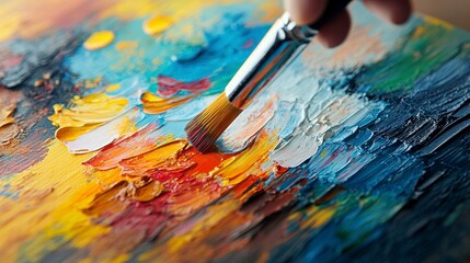 Fototapeta premium Vibrant Palette and Brush Strokes on Canvas in Abstract Art Scene