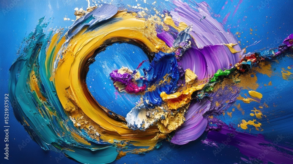 Poster a dynamic swirl of luminous blues, purples, and golds forms a celestial cascade, blending cosmic ene