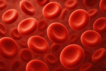 A medical background banner featuring a microscopic view of vibrant red blood cells flowing smoothly, symbolizing health, circulation, and hematology research or concepts.