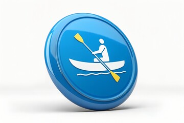 Blue glossy round icon person rowing boat paddle water sport