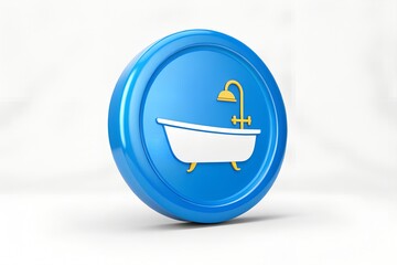 Blue glossy circle icon bathtub shower bathroom clean