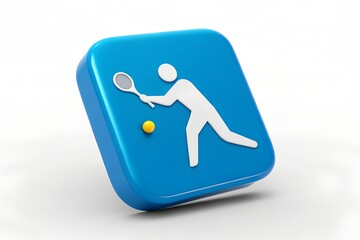 Blue icon 3d render tennis player serving ball