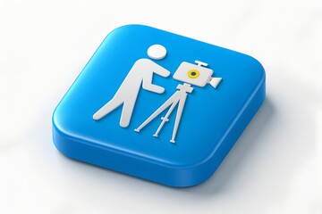 Blue icon square cameraman filming video production