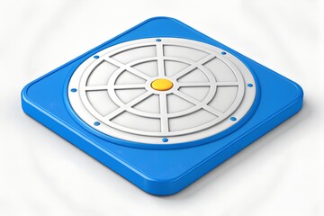 Blue square base with circular grey and yellow target
