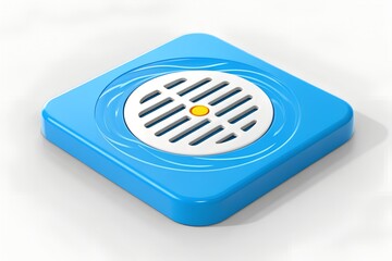Blue square drain cover with white grate and water design
