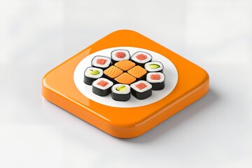 Delicious sushi platter on orange square plate