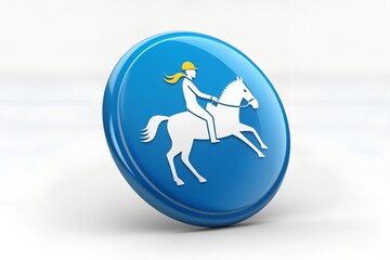 Rider on horseback blue circular icon 3d render