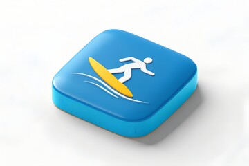 Surfer icon on blue square summer vacation app