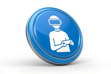 Virtual reality gaming icon blue button 3d render