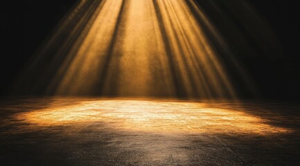 Golden spotlight on dark floor