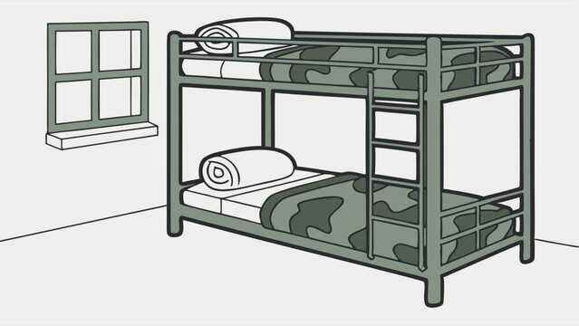Simple Line Drawing of a Military Style Bunk Bed