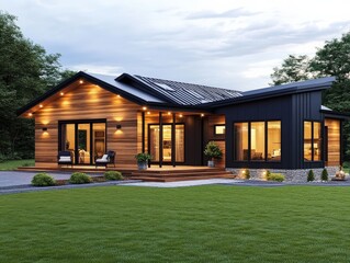 Obraz premium Modern Wooden Cabin House Design Exterior