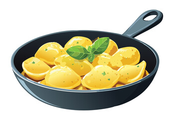 Golden Roasted Potatoes in Skillet - Vector Illustration