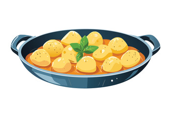  Cooked Potatoes in Frying Pan - Vector Illustration
