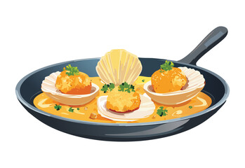 Cooked Scallops in Cream Sauce - Vector Illustration