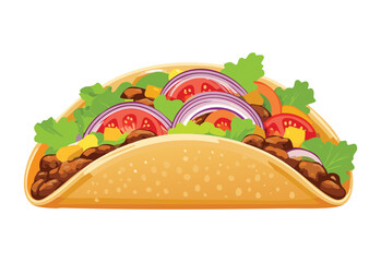 Deliciously Filled Beef and Vegetable Taco - Vector Illustration