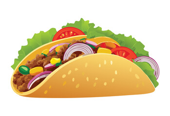 Prepared Hard Shell Taco with Fresh Ingredients - Vector Illustration