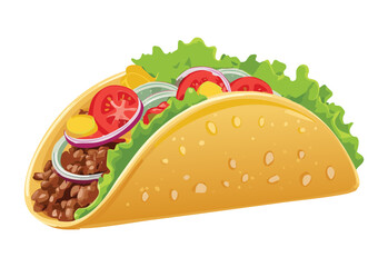 Prepared Hard Shell Taco with Fillings - Vector Illustration