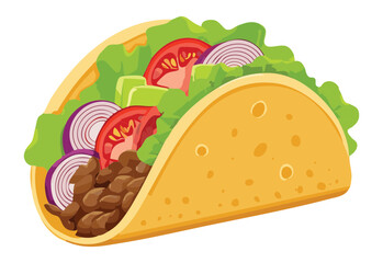 Delicious Hard Shell Taco with Meat - Vector Illustration