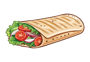 Healthy Fresh Vegetable and Meat Wrap - Vector Illustration