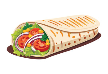 Delicious Burrito with Fresh Produce - Vector Illustration