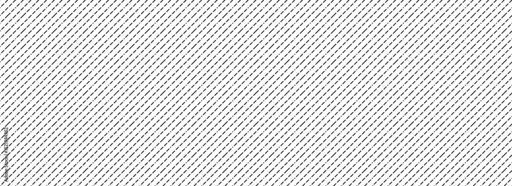 Poster Seamless dot diagonal line pattern. Repeated slash dashed lines background. Black and white angled linear wallpaper. Abstract tilted slanted stripes backdrop. Repeating oblique strip texture. Vector