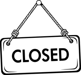 Hanging closed sign with rope illustration
