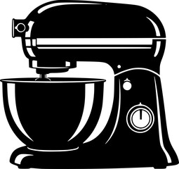 Stand mixer with bowl kitchen appliance silhouette vector illustration
