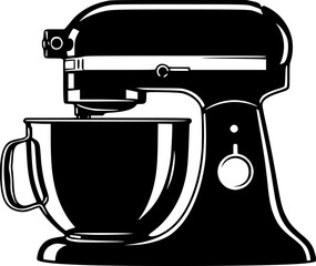 Stand mixer with bowl kitchen appliance silhouette vector illustration
