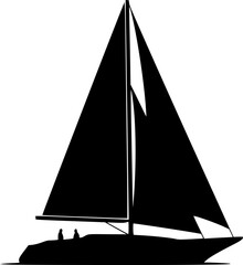 Simple black sailboat with sails silhouette vector illustration
