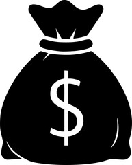 Money bag with dollar sign simple black silhouette vector illustration
