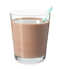 Tasty chocolate milk in glass isolated on white