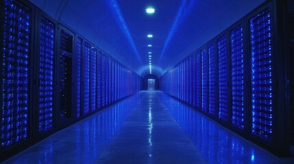 Fototapeta premium Massive server farm, futuristic data center